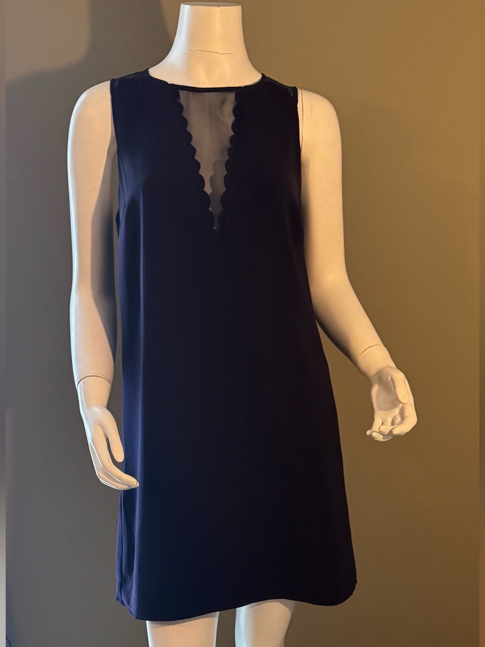 Sugarlips Navy Scalloped V-Neck Chemise